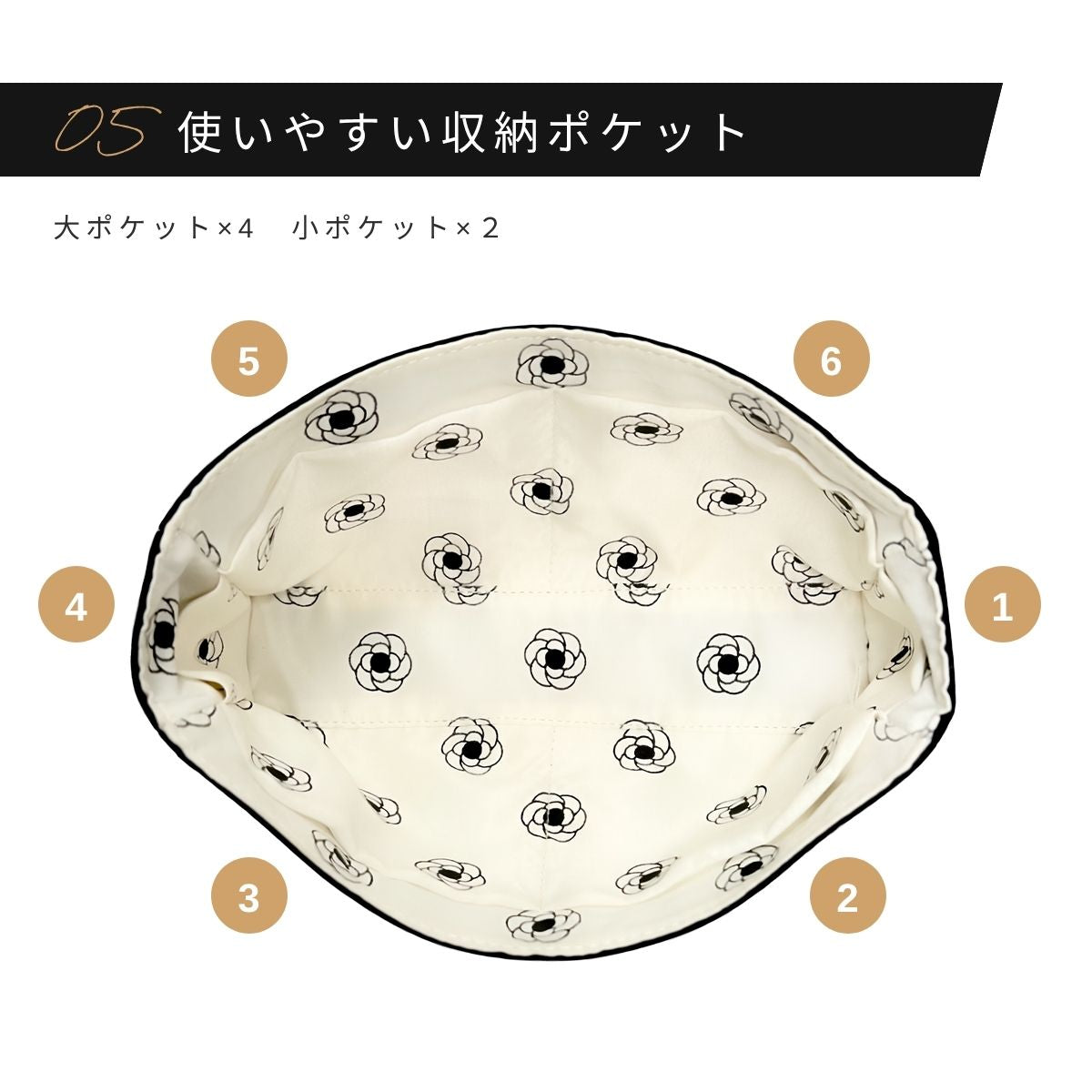 For CHANEL（シャネル）カメリア柄防水バッグインバッグ シャネル22 / マトラッセ23 / マトラッセ25対応