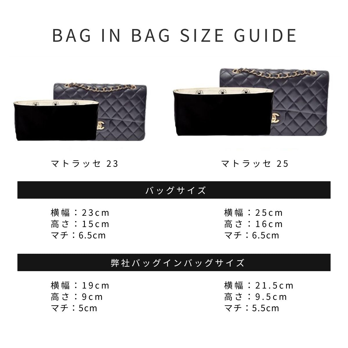 For CHANEL（シャネル）カメリア柄防水バッグインバッグ シャネル22 / マトラッセ23 / マトラッセ25対応