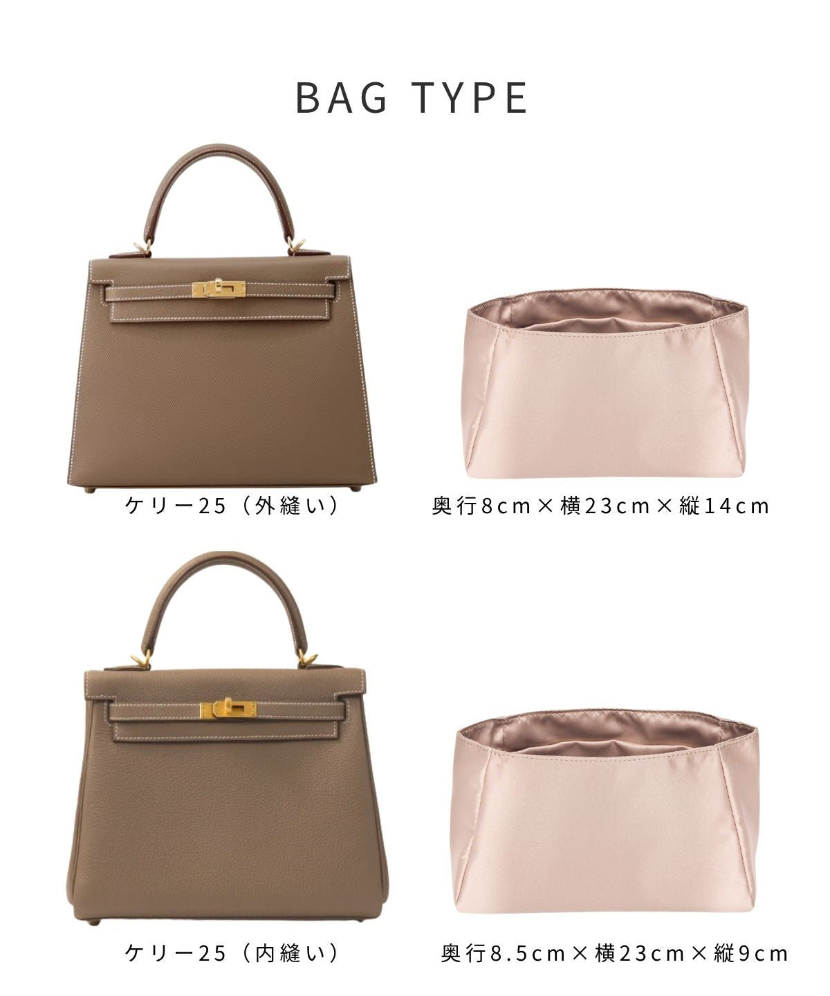 For HERMES（エルメス）シルク100％ 防水バッグインバッグ　ケリー25対応
